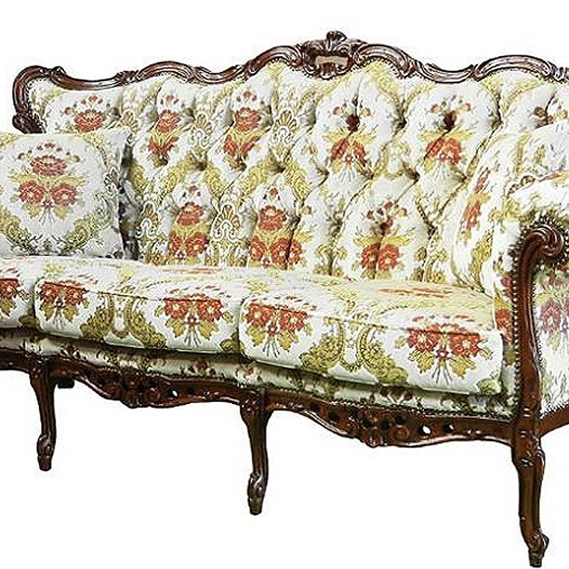 イタリア家具 3人掛けソファ 金華山張り 猫足 猫脚 ウォールナット仕上げ ソファー 木製 ロココ 家具 輸入家具 イタリアン家具 304AOG