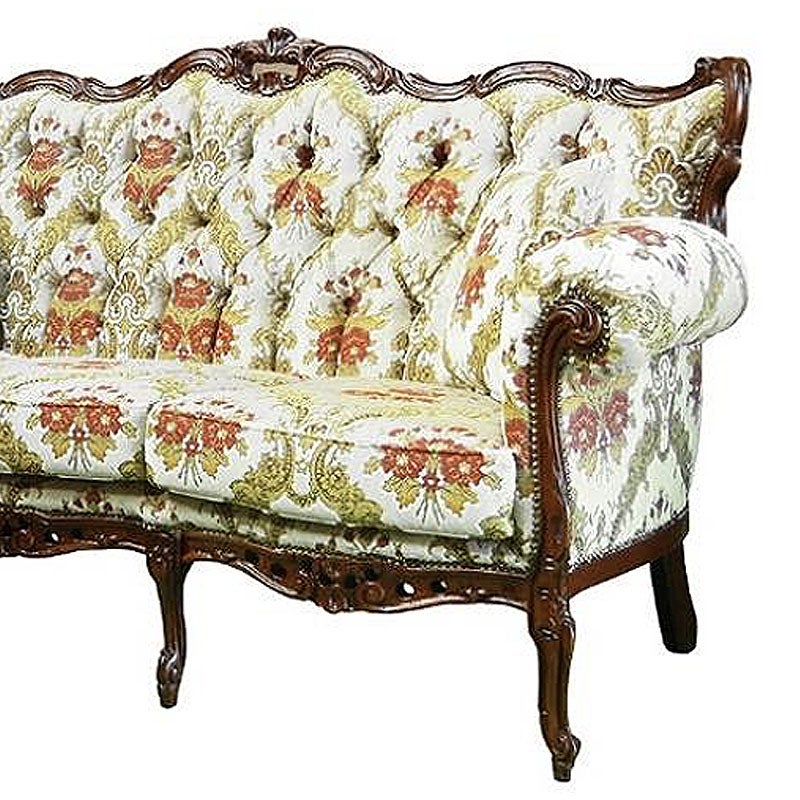 イタリア家具 3人掛けソファ 金華山張り 猫足 猫脚 ウォールナット仕上げ ソファー 木製 ロココ 家具 輸入家具 イタリアン家具 304AOG