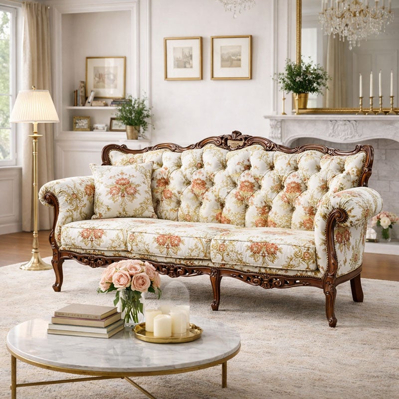 イタリア家具 3人掛けソファ 金華山張り 猫足 猫脚 ウォールナット仕上げ ソファー 木製 ロココ 家具 輸入家具 イタリアン家具 304AOG