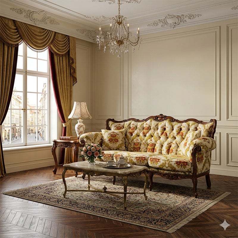 イタリア家具 3人掛けソファ 金華山張り 猫足 猫脚 ウォールナット仕上げ ソファー 木製 ロココ 家具 輸入家具 イタリアン家具 304AOG