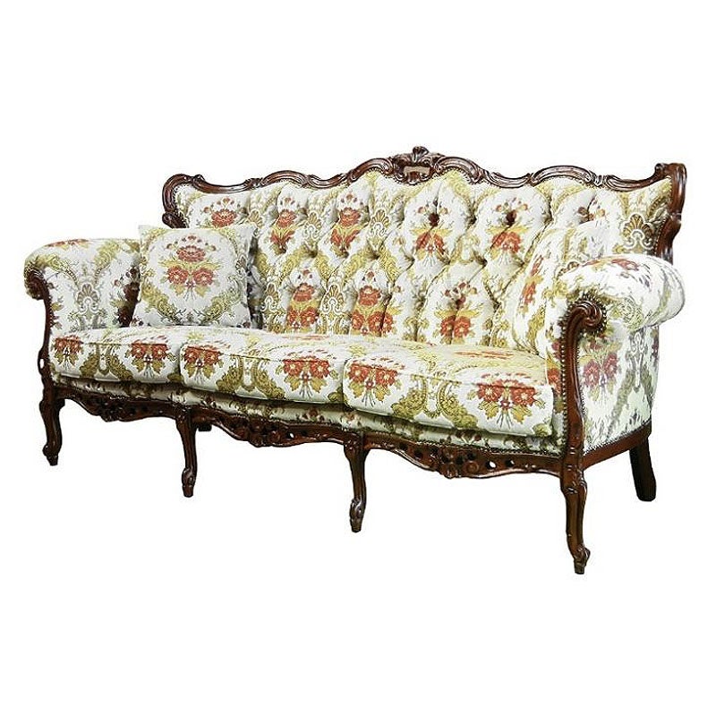 イタリア家具 3人掛けソファ 金華山張り 猫足 猫脚 ウォールナット仕上げ ソファー 木製 ロココ 家具 輸入家具 イタリアン家具 304AOG