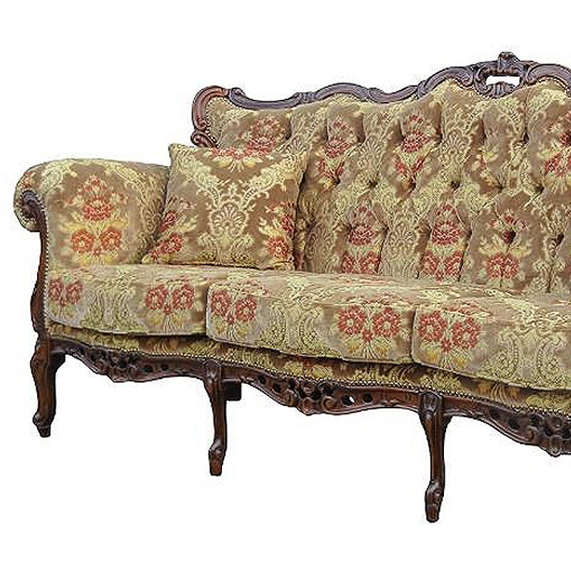 イタリア家具 3人掛けソファ 金華山張り 猫足 猫脚 ウォールナット仕上げ ソファー 木製 ロココ 家具 輸入家具 イタリアン家具 304AON