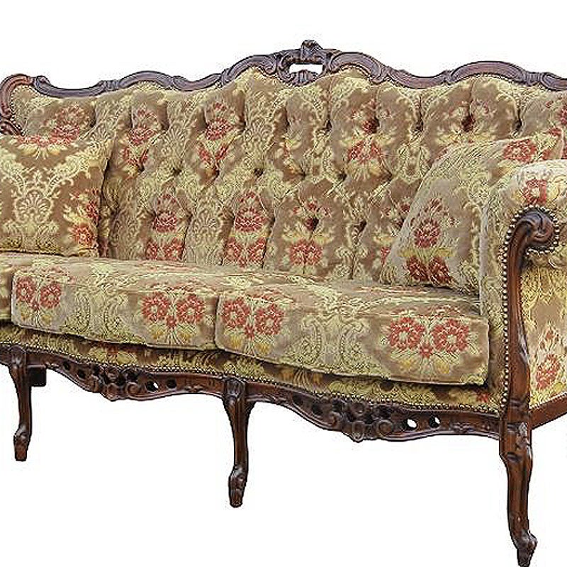 イタリア家具 3人掛けソファ 金華山張り 猫足 猫脚 ウォールナット仕上げ ソファー 木製 ロココ 家具 輸入家具 イタリアン家具 304AON