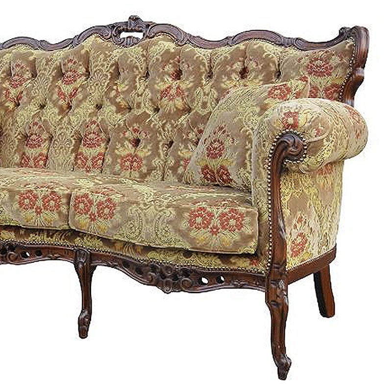 イタリア家具 3人掛けソファ 金華山張り 猫足 猫脚 ウォールナット仕上げ ソファー 木製 ロココ 家具 輸入家具 イタリアン家具 304AON