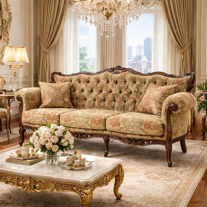 イタリア家具 3人掛けソファ 金華山張り 猫足 猫脚 ウォールナット仕上げ ソファー 木製 ロココ 家具 輸入家具 イタリアン家具 304AON