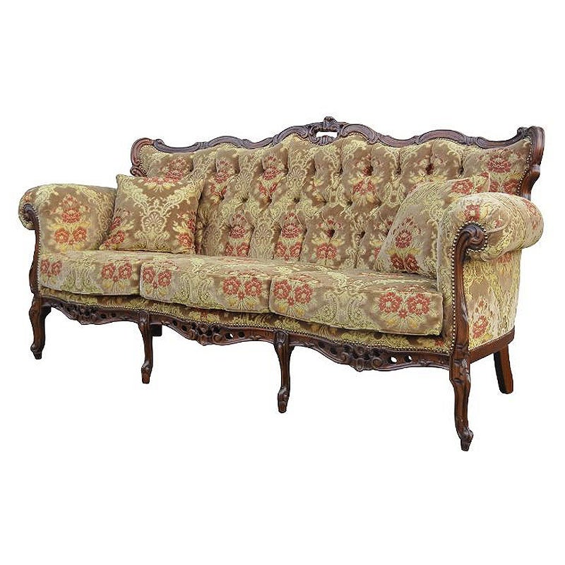 イタリア家具 3人掛けソファ 金華山張り 猫足 猫脚 ウォールナット仕上げ ソファー 木製 ロココ 家具 輸入家具 イタリアン家具 304AON