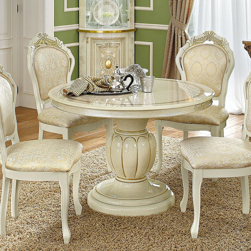 イタリア家具 LEONARD レオナルド ダイニングテーブル 伸長式 110 木製 白家具 クラシック家具 ヨーロッパ家具