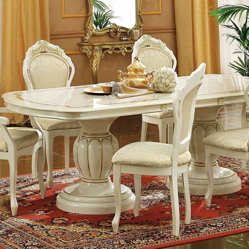 イタリア家具 LEONARD レオナルド ダイニングテーブル 伸長式 186 木製 白家具 クラシック家具 ヨーロッパ家具