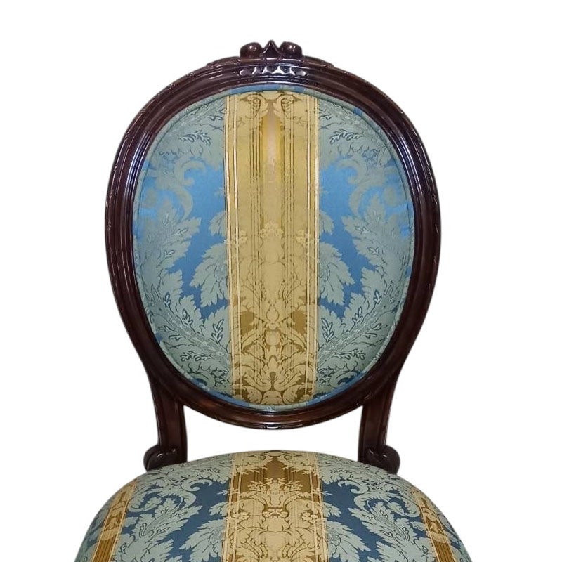 ダイニングチェア 布 ブルーストライプ柄張り Malina Cassili マリナカッシーリ マホガニー家具 アンティーク調家具