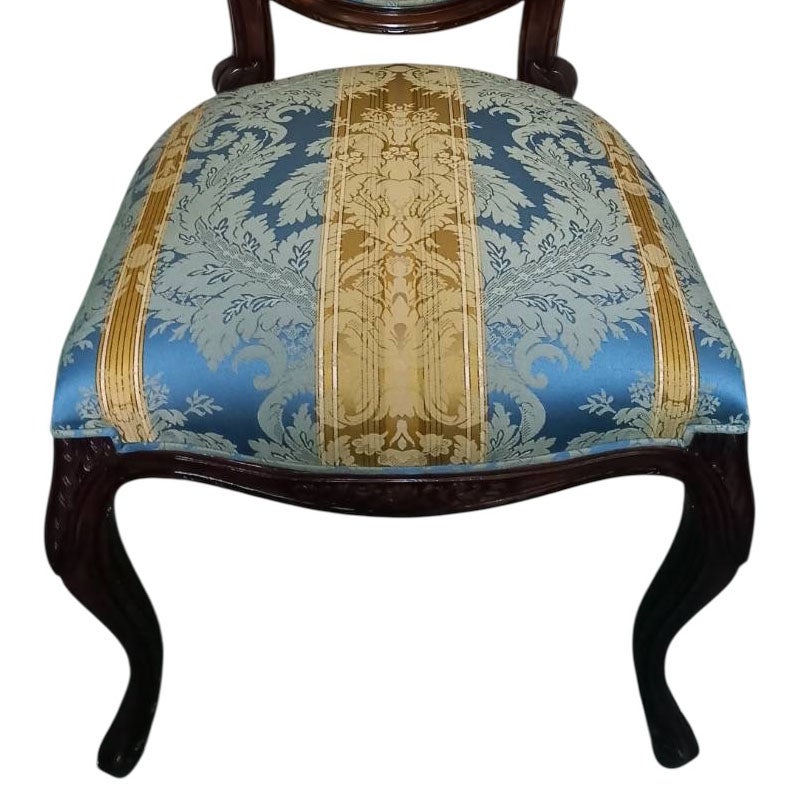 ダイニングチェア 布 ブルーストライプ柄張り Malina Cassili マリナカッシーリ マホガニー家具 アンティーク調家具