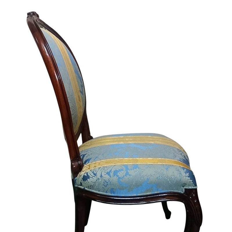 ダイニングチェア 布 ブルーストライプ柄張り Malina Cassili マリナカッシーリ マホガニー家具 アンティーク調家具