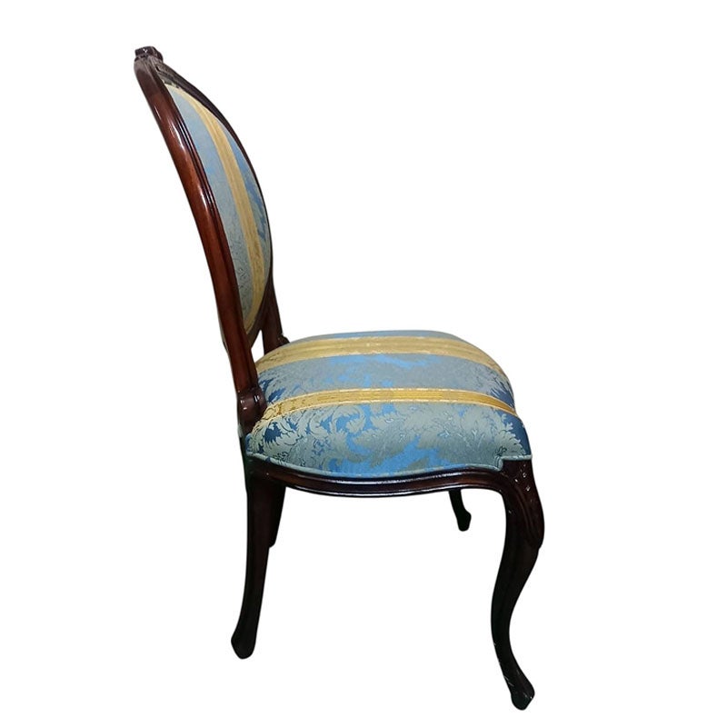 ダイニングチェア 布 ブルーストライプ柄張り Malina Cassili マリナカッシーリ マホガニー家具 アンティーク調家具