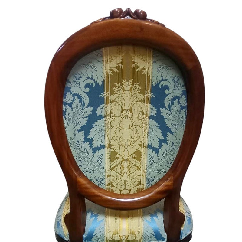 ダイニングチェア 布 ブルーストライプ柄張り Malina Cassili マリナカッシーリ マホガニー家具 アンティーク調家具