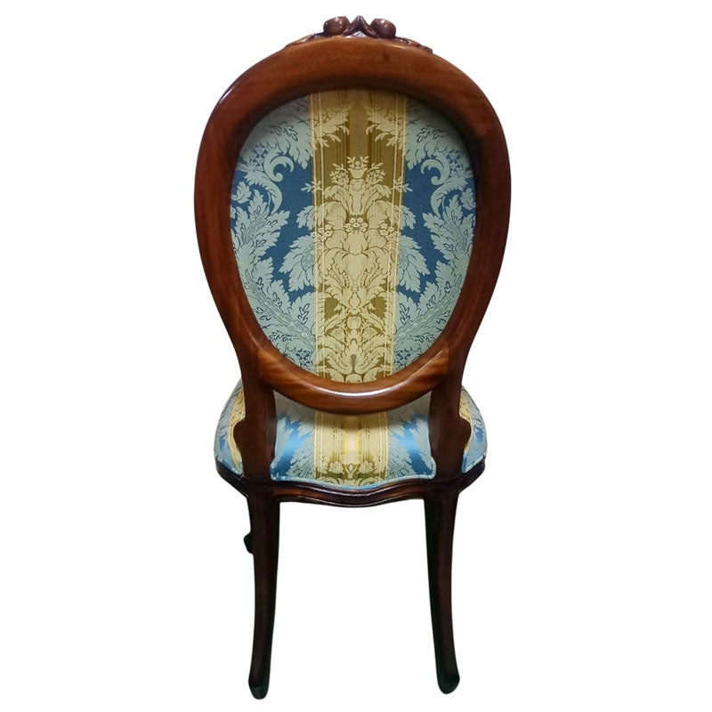 ダイニングチェア 布 ブルーストライプ柄張り Malina Cassili マリナカッシーリ マホガニー家具 アンティーク調家具