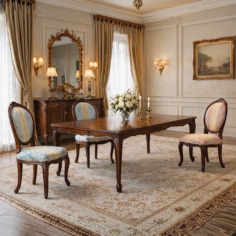 ダイニングチェア 布 ブルーストライプ柄張り Malina Cassili マリナカッシーリ マホガニー家具 アンティーク調家具