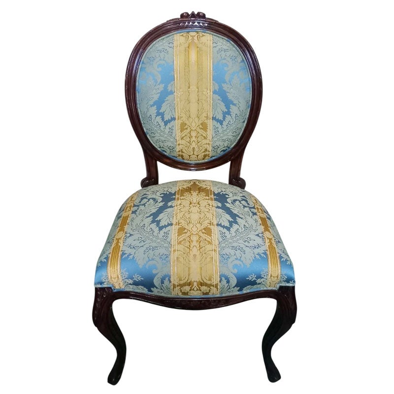 ダイニングチェア 布 ブルーストライプ柄張り Malina Cassili マリナカッシーリ マホガニー家具 アンティーク調家具