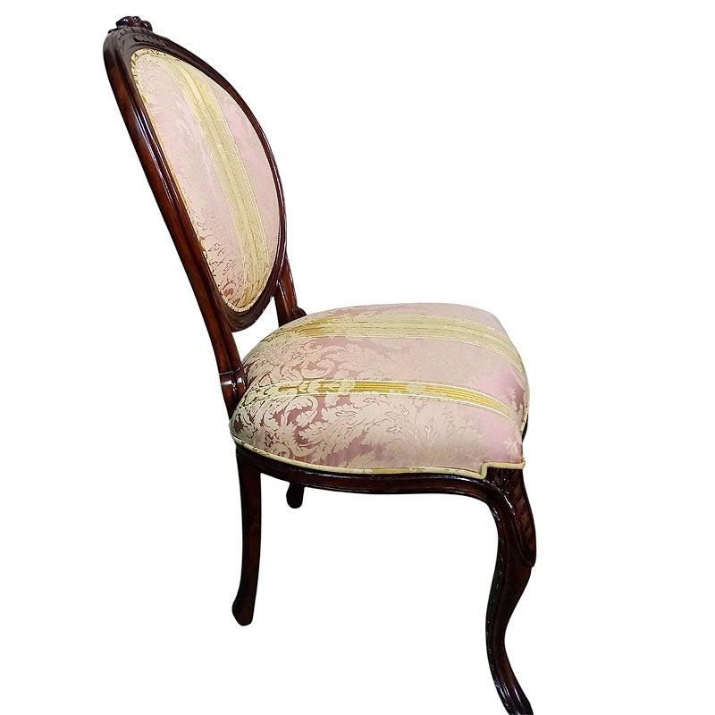 ダイニングチェア 布 ピンクストライプ柄張り Malina Cassili マリナカッシーリ マホガニー家具 アンティーク調家具