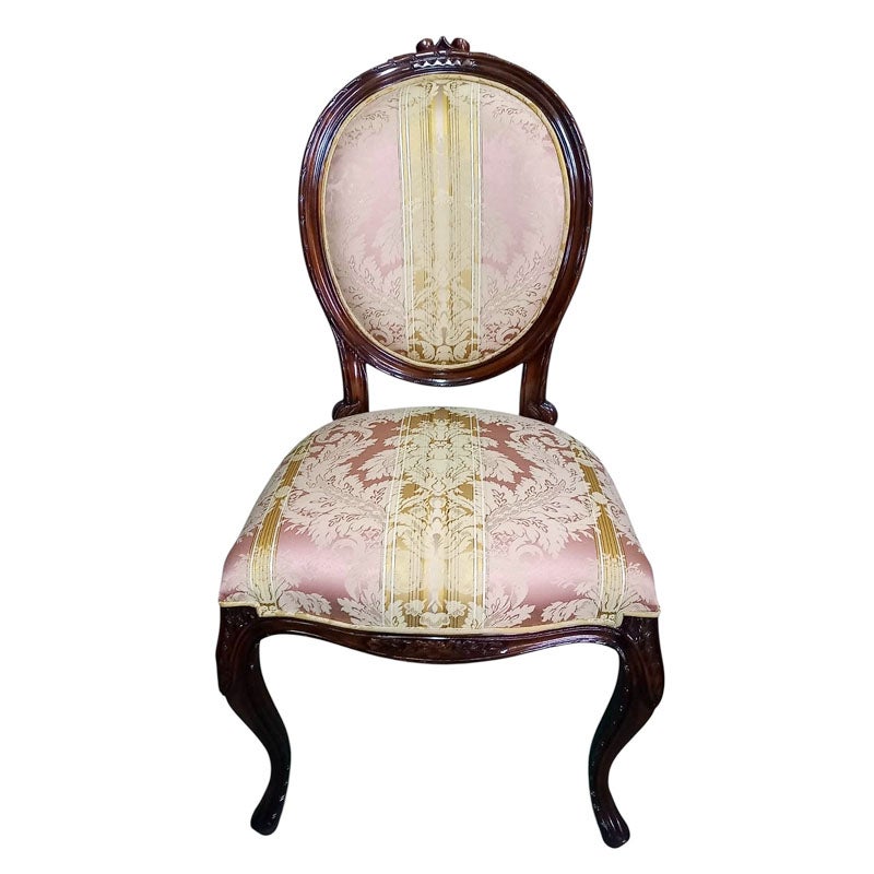 ダイニングチェア 布 ピンクストライプ柄張り Malina Cassili マリナカッシーリ マホガニー家具 アンティーク調家具