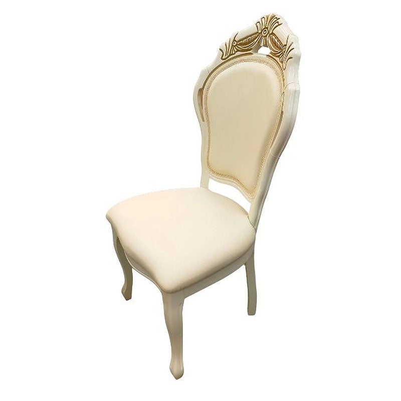 イタリア家具 LEONARD レオナルド ダイニングチェア 木製 エコレザー張り アイボリーレザー 白家具 クラシック家具 ヨーロッパ家具