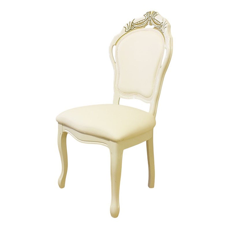 イタリア家具 LEONARD レオナルド ダイニングチェア 木製 エコレザー張り アイボリーレザー 白家具 クラシック家具 ヨーロッパ家具