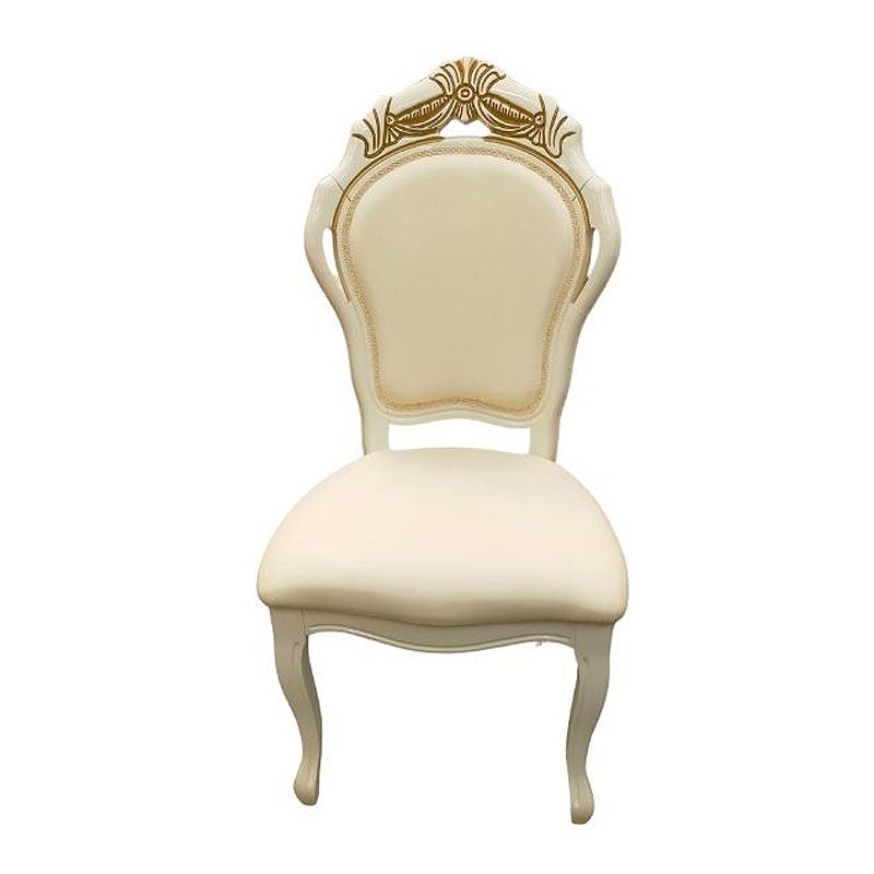 イタリア家具 LEONARD レオナルド ダイニングチェア 木製 エコレザー張り アイボリーレザー 白家具 クラシック家具 ヨーロッパ家具