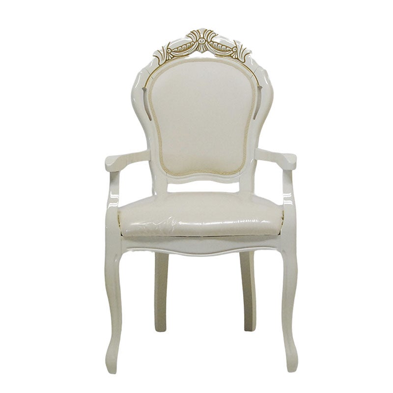 イタリア家具 LEONARD レオナルド ダイニングアームチェア 木製 エコレザー張り 白家具 クラシック家具 ヨーロッパ家具