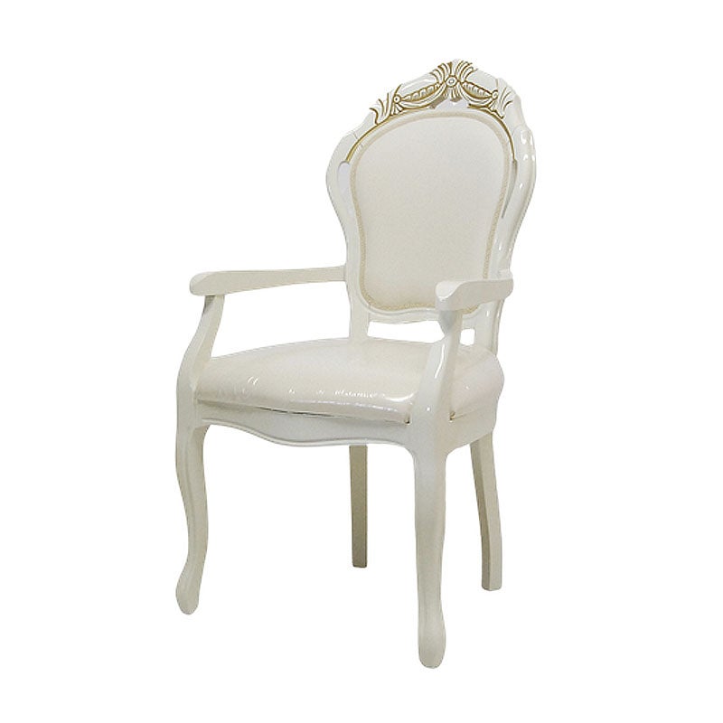 イタリア家具 LEONARD レオナルド ダイニングアームチェア 木製 エコレザー張り 白家具 クラシック家具 ヨーロッパ家具