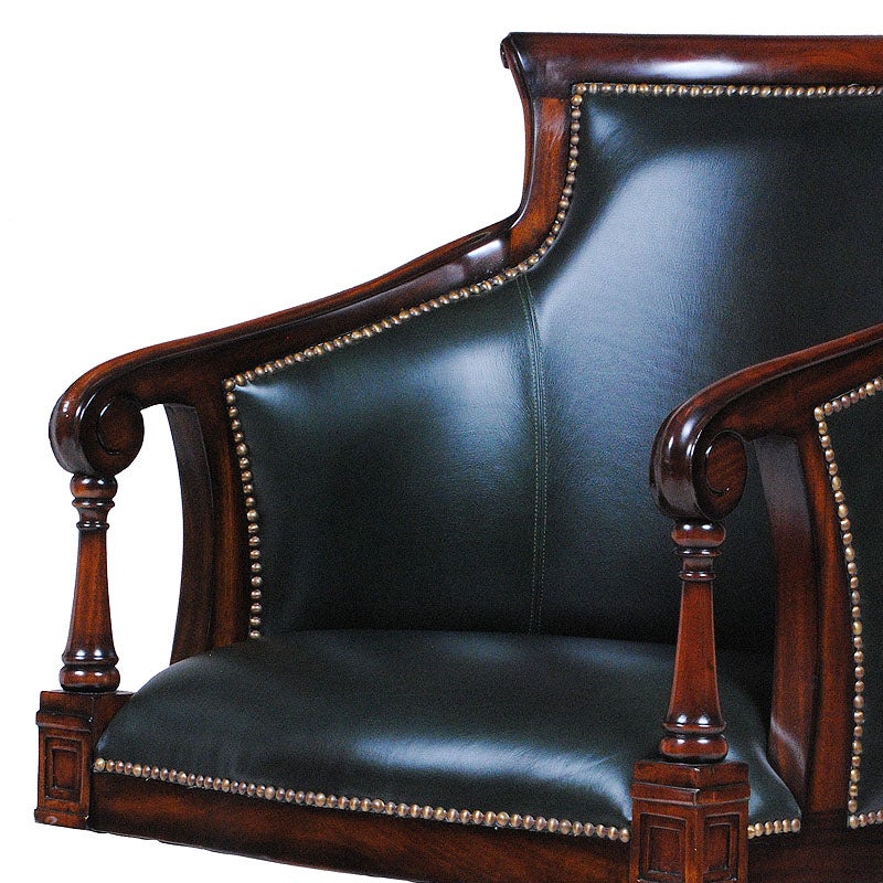 デスクチェア アンティーク キャスター付 本革張り木製 マホガニー材 アンティーク家具 おしゃれ 家具