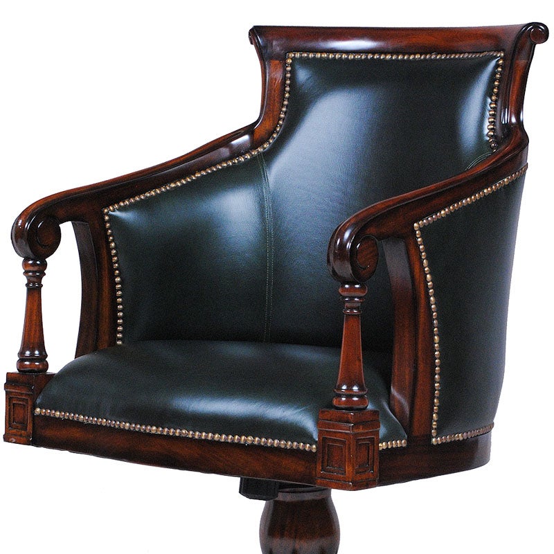 デスクチェア アンティーク キャスター付 本革張り木製 マホガニー材 アンティーク家具 おしゃれ 家具