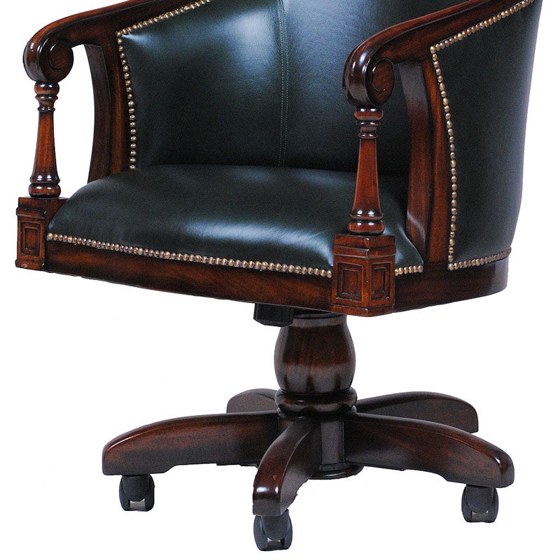 デスクチェア アンティーク キャスター付 本革張り木製 マホガニー材 アンティーク家具 おしゃれ 家具