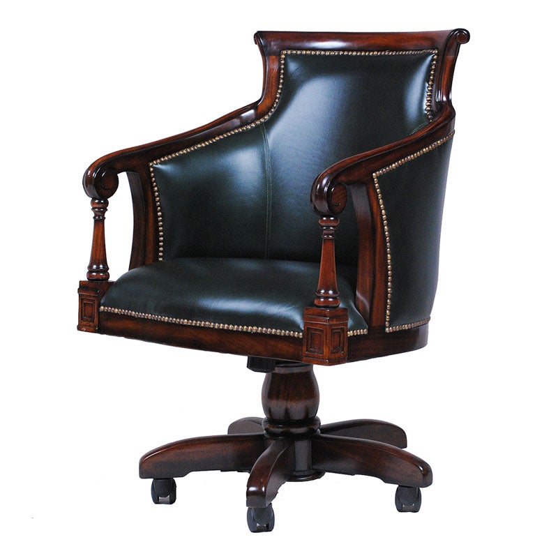 デスクチェア アンティーク キャスター付 本革張り木製 マホガニー材 アンティーク家具 おしゃれ 家具
