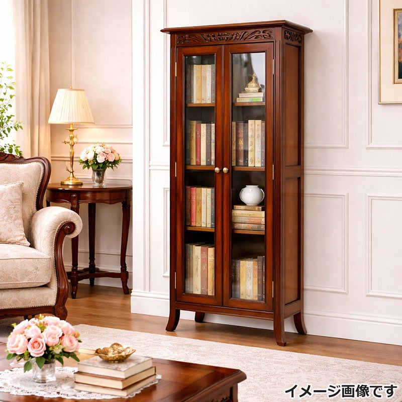 ブックケース 木製 アンティーク 本棚 扉付 60cm マホガニー材 アンティーク家具 おしゃれ 家具