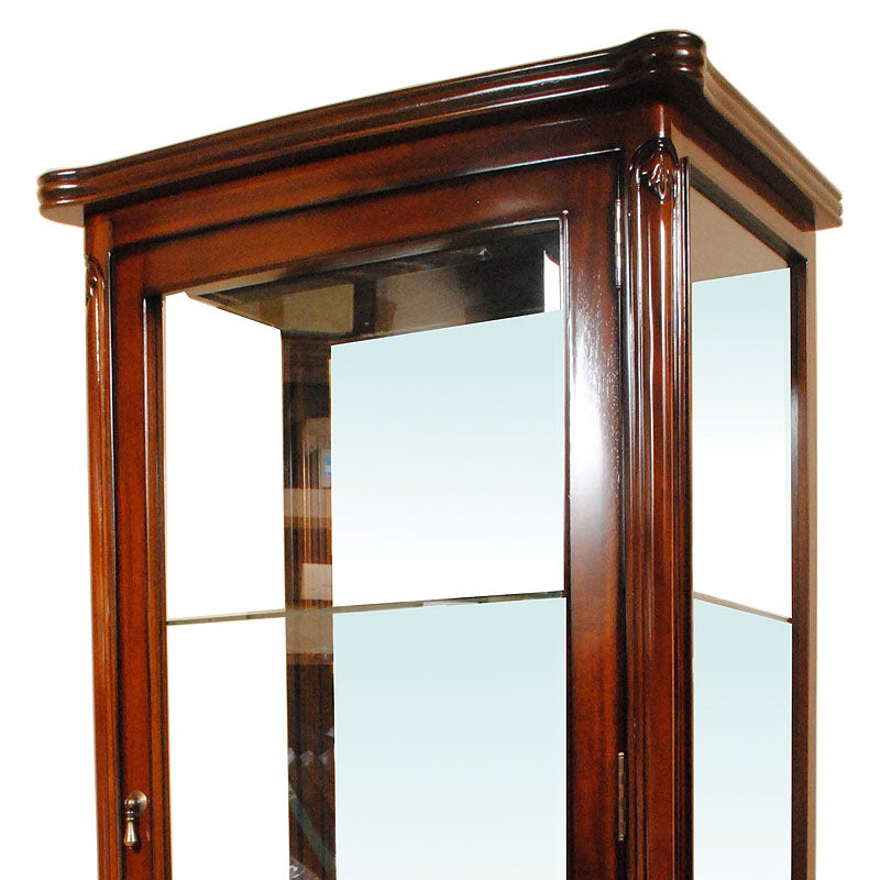 ショーケース アンティーク 木製 飾り棚 3面ガラス 扉付き マホガニー材 アンティーク家具 おしゃれ 家具