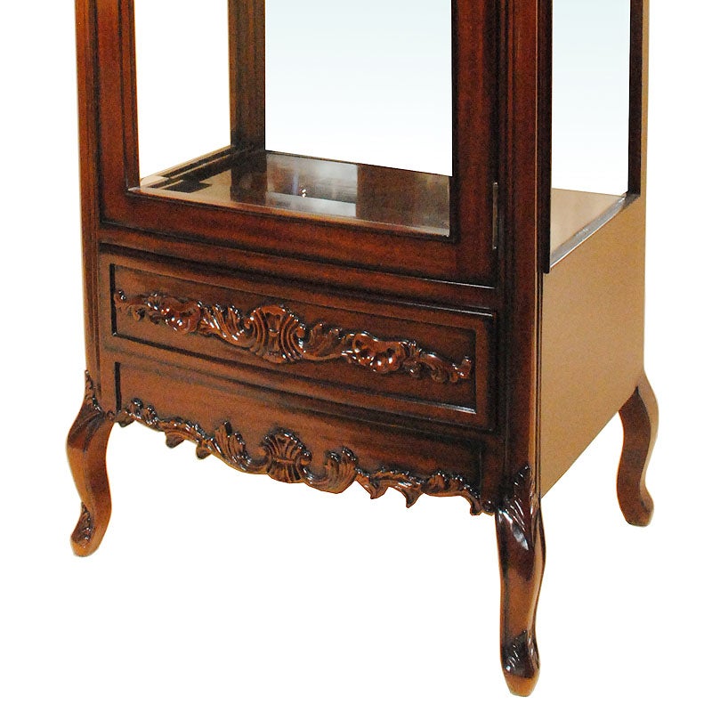 ショーケース アンティーク 木製 飾り棚 3面ガラス 扉付き マホガニー材 アンティーク家具 おしゃれ 家具