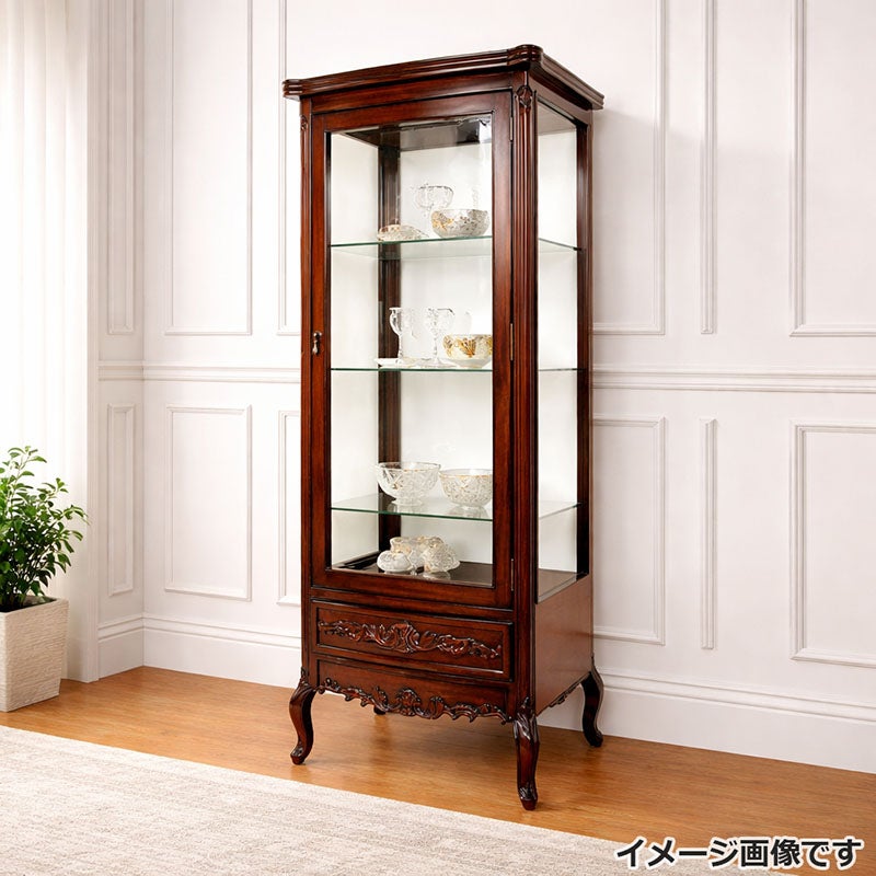 ショーケース アンティーク 木製 飾り棚 3面ガラス 扉付き マホガニー材 アンティーク家具 おしゃれ 家具