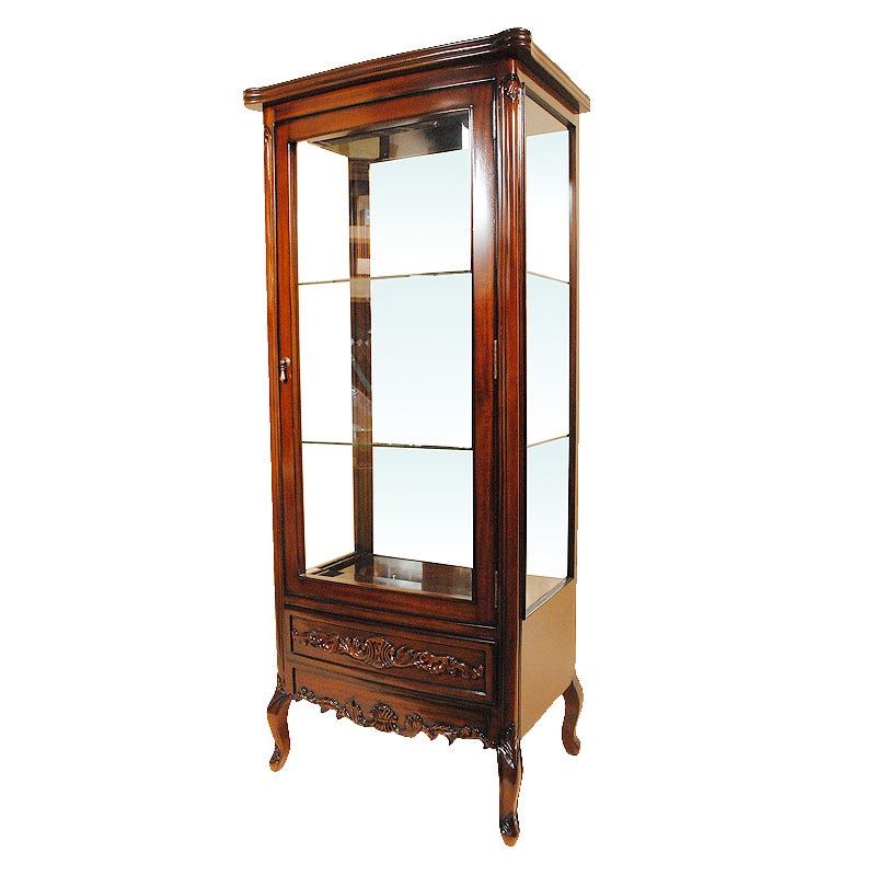 ショーケース アンティーク 木製 飾り棚 3面ガラス 扉付き マホガニー材 アンティーク家具 おしゃれ 家具