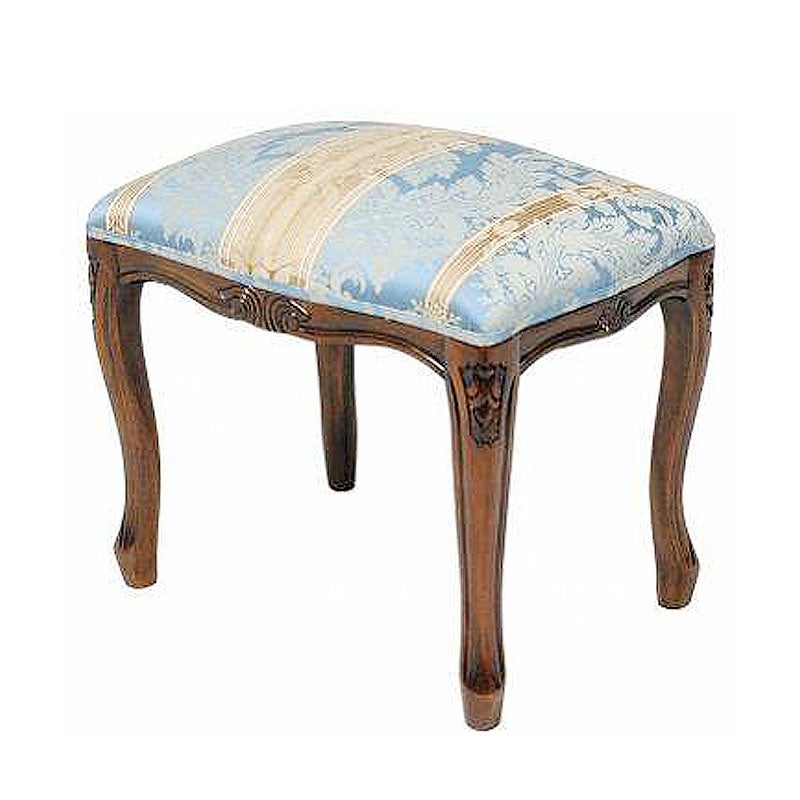 スツール 木製 四角 B ブルー イエロー ストライプ張り マホガニー材 イタリア家具調 アンティーク家具 おしゃれ 家具