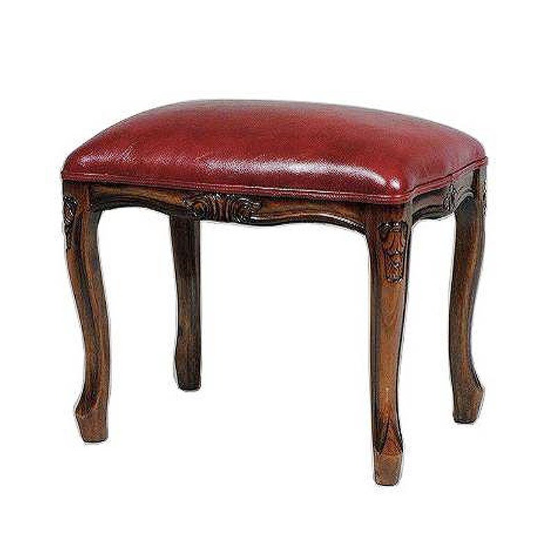 スツール 木製 四角 R 合皮レッド張り マホガニー材 イタリア家具調 アンティーク家具 おしゃれ 家具