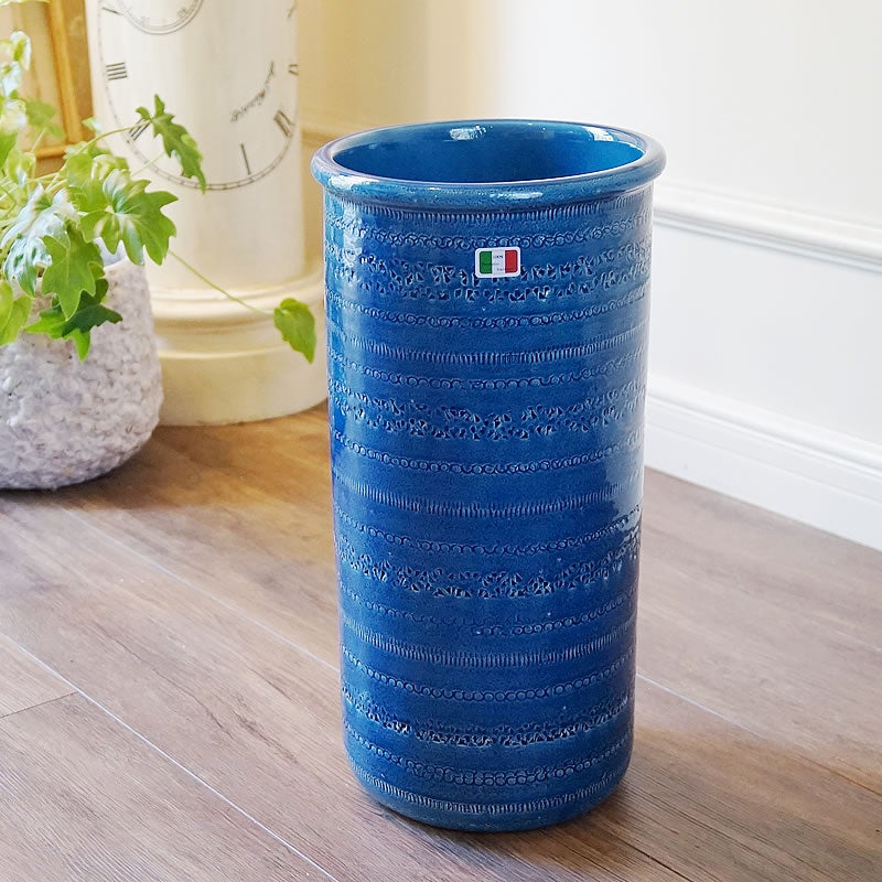 イタリア製 傘立て ブルー 青 丸型 アンブレラスタンド ビトッシ風 玄関 傘立て 陶器