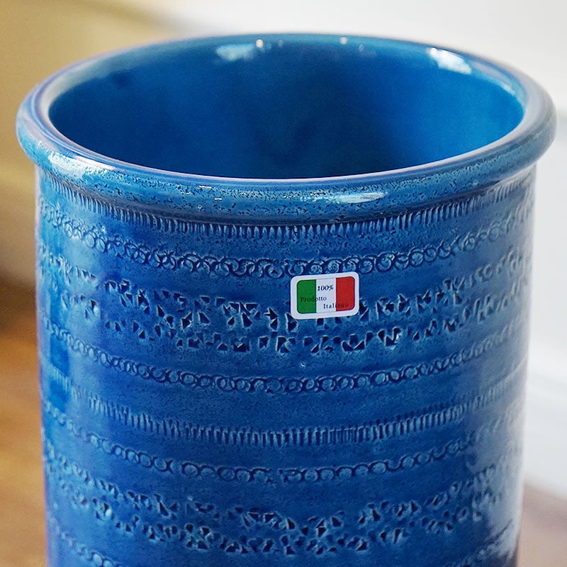 イタリア製 傘立て ブルー 青 丸型 アンブレラスタンド ビトッシ風 玄関 傘立て 陶器
