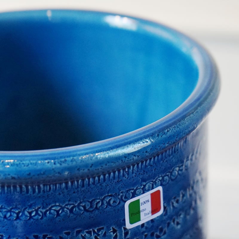 イタリア製 傘立て ブルー 青 丸型 アンブレラスタンド ビトッシ風 玄関 傘立て 陶器