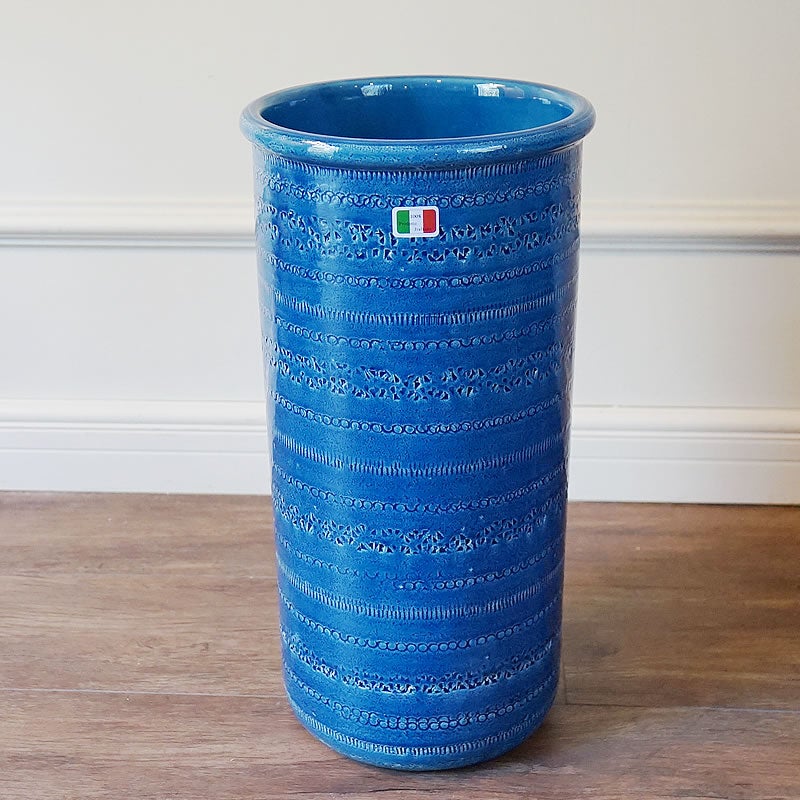 イタリア製 傘立て ブルー 青 丸型 アンブレラスタンド ビトッシ風 玄関 傘立て 陶器