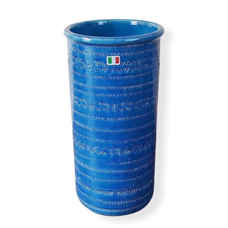イタリア製 傘立て ブルー 青 丸型 アンブレラスタンド ビトッシ風 玄関 傘立て 陶器
