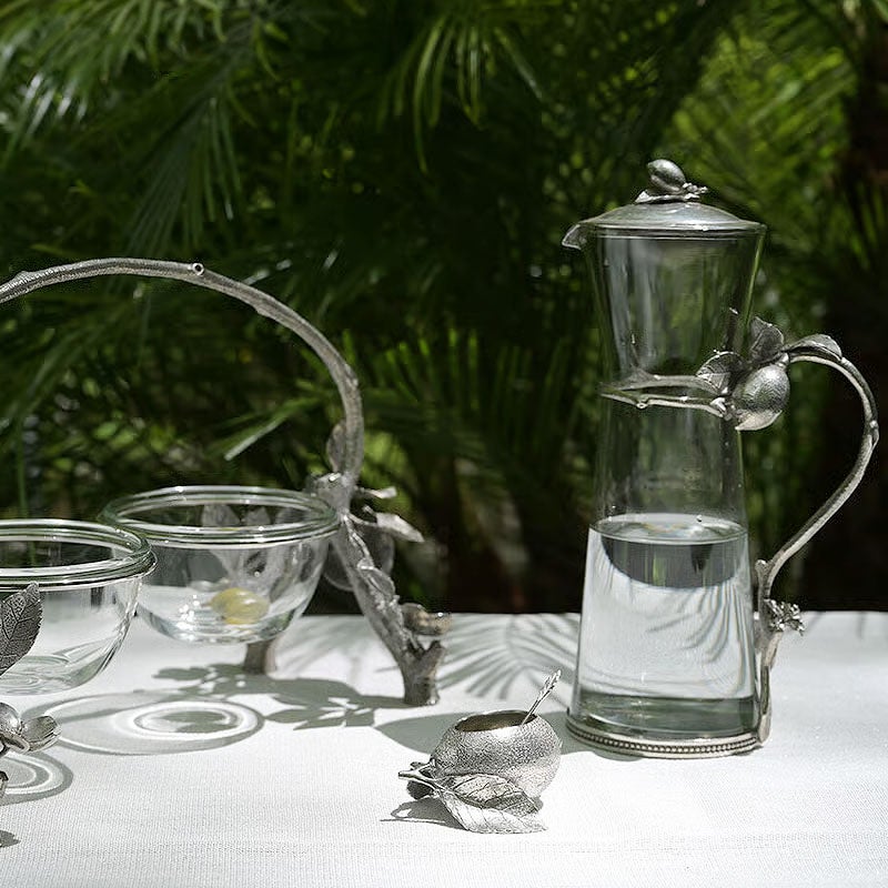 テーブルウェア AJ ピューター製 グラスピッチャー ロング レモン （フタ付き） 観葉植物 ガラス＆ピューター 錫 スズ