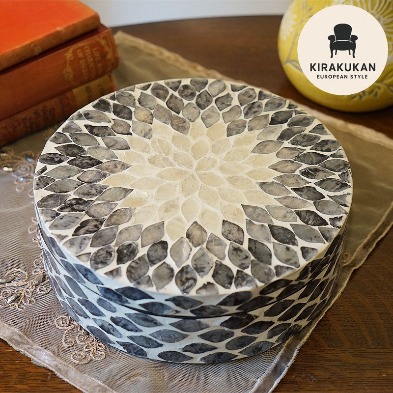 小物入れ ふた付き 丸型 貝張り シェル オブジェ 置物 アンティーク 雑貨 オブジェ 輸入雑貨 インテリア 雑貨