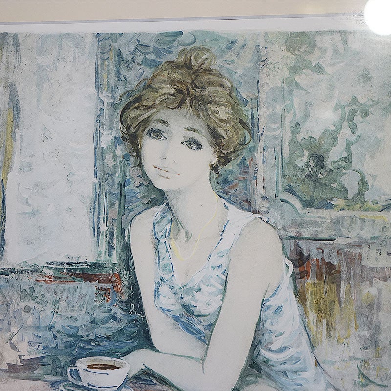 ベルナール・シャロワ 画 「 ティータイム 」 リトグラフ 限定 200枚 大判 額 中古品 ビンテージ 絵画