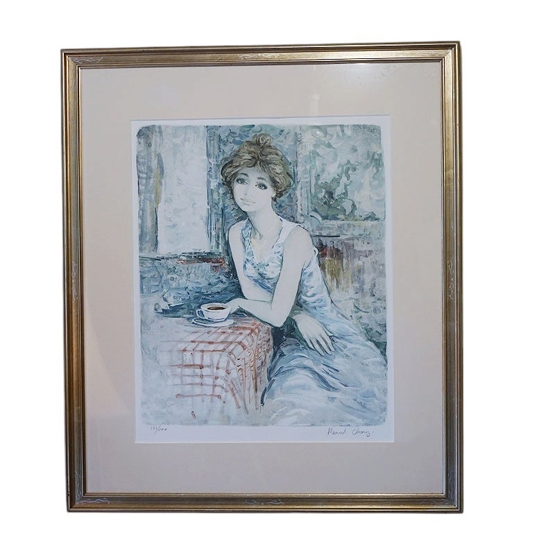 ベルナール・シャロワ 画 「 ティータイム 」 リトグラフ 限定 200枚 大判 額 中古品 ビンテージ 絵画