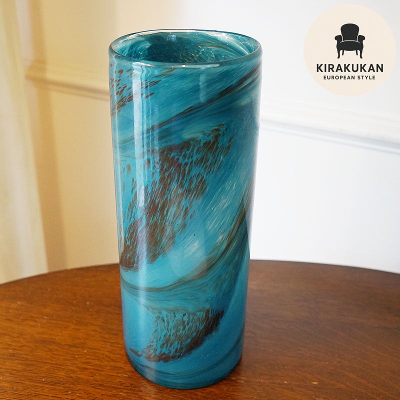 DULTON ダルトン 花瓶 ガラス グラス ベース FLUSSO BLUE 高30.5 おしゃれ ガラス花瓶 マーブル加工 花瓶 ガラス