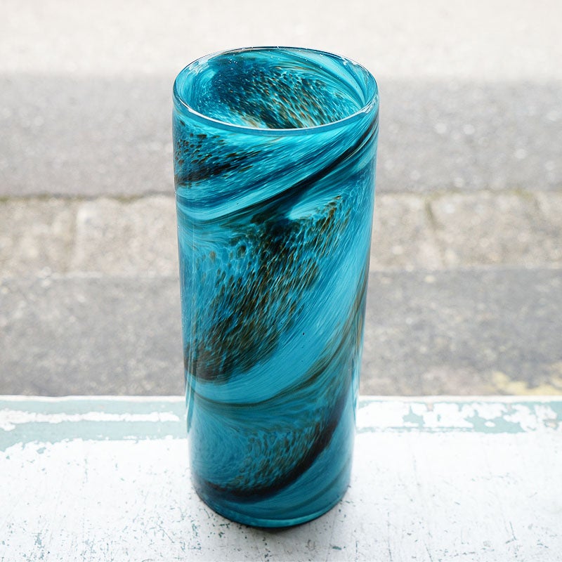 DULTON ダルトン 花瓶 ガラス グラス ベース FLUSSO BLUE 高30.5 おしゃれ ガラス花瓶 マーブル加工 花瓶 ガラス