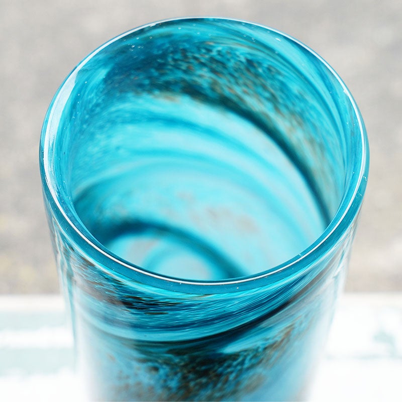 DULTON ダルトン 花瓶 ガラス グラス ベース FLUSSO BLUE 高30.5 おしゃれ ガラス花瓶 マーブル加工 花瓶 ガラス